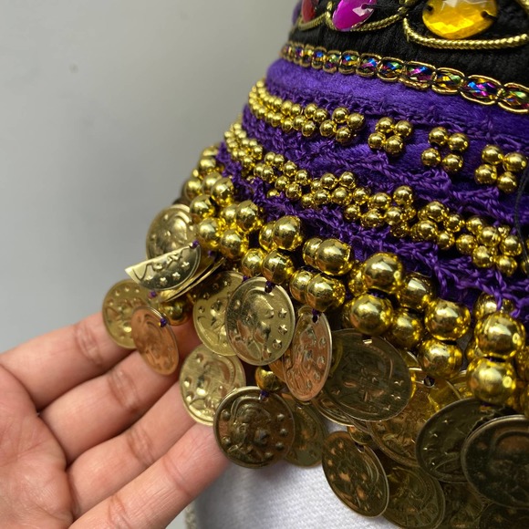 Belly Dancer Costume Purple Wig Jewel Coin Scarf Belt Festival Halloween Party - Picture 8 of 14